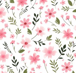 pink flowers pattern with greens