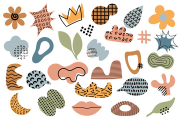 Abstract trendy modern hand drawn shapes creative aesthetic contemporary doodle design elements set. Vector illustration