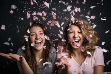young women throwing confetti at each other