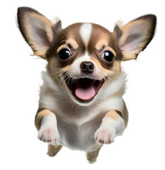Cute chihuahua puppy jumping. Playful dog cut out at background.