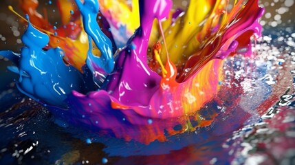 Commercial shooting of colorful splash paint overhead.Generative AI