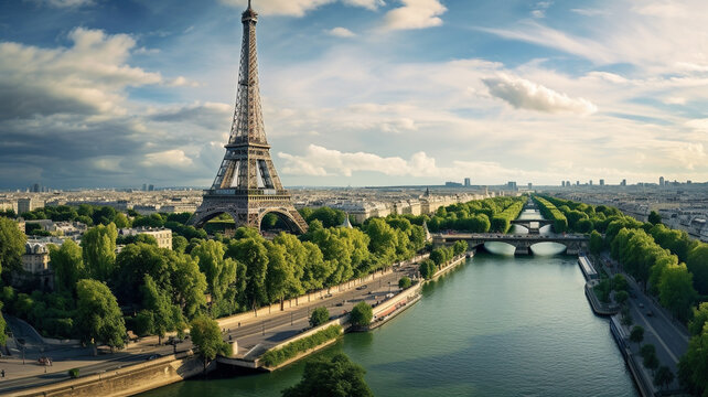 Eiffel tower famous landmark in Paris French.
