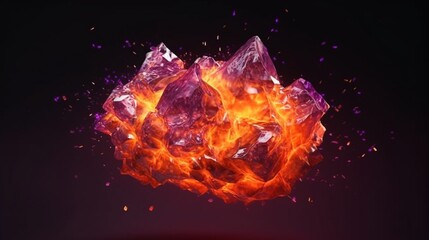 fire rock floating orange and purple lights no background.Generative ai
