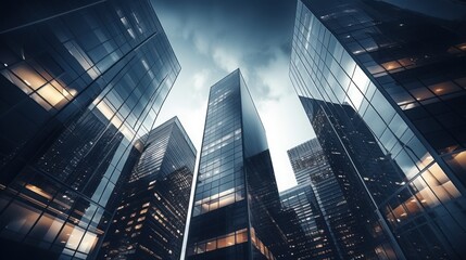 Beautiful glass wall buildings with sunbeam reflection and cloudy blue sky background