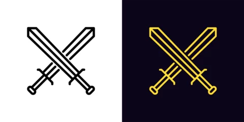Foto op Canvas Outline sword battle icon, with editable stroke. Crossed swords sign, gaming battle arena. Royal sword fight, gladiator battle, steel weapon, game medieval civilization with warrior clash. Vector icon © Дмитрий Майер