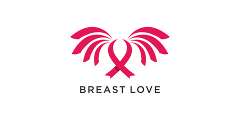 Fototapeta premium Breast cancer awareness logo with feather concept design illustration icon vector