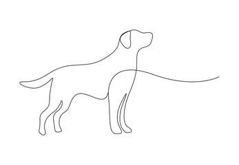 One continuous line drawing of dog. Isolated on white background vector illustration. Premium vector. 