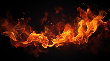Fire flames burning light on black background