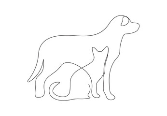 Cat and dog continuous one line drawing. Isolated on white background vector illustration. Stock vector. 