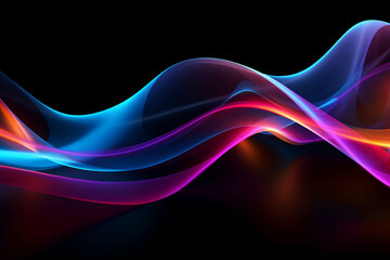 Fototapeta premium Curved colorful neon light waves.