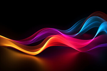 Naklejka premium Curved colorful neon light waves.