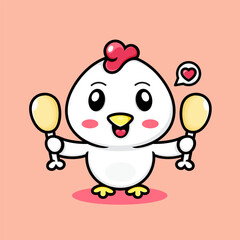 Cute chicken cartoon, carrying two chicken thighs.