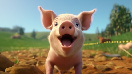 Happy surprised pig with open mouth.Generative AI