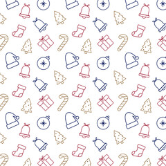 Christmas trees and snowflakes, background. Vector, flat pattern with white Christmas trees and snowflakes on cream background.