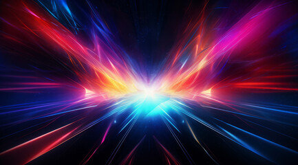 A vibrant burst of neon lights and shapes conveying a high-speed motion effect.