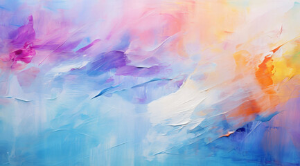 Gentle brushstrokes of pastel colours blend on a canvas creating a soft, soothing abstract art.