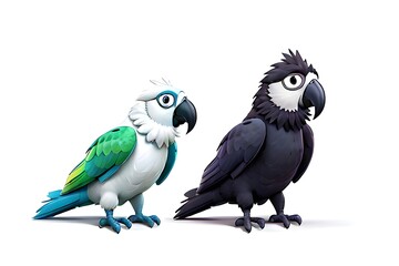 two parrots on white background
