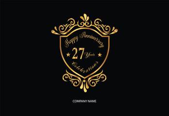 27 anniversary celebration logotype with handwriting golden color elegant design