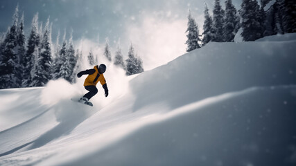 Naklejka na ściany i meble Eleganza sulla Neve- Un Momento Epico di Snowboard in Montagna