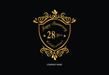 28 anniversary celebration logotype with handwriting golden color elegant design