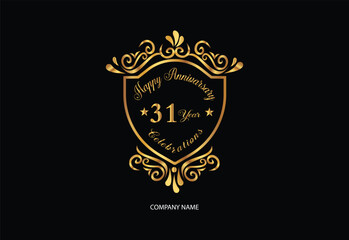 31 anniversary celebration logotype with handwriting golden color elegant design