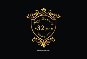 32 anniversary celebration logotype with handwriting golden color elegant design