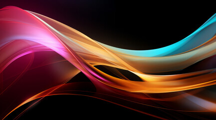 Soft, flowing abstract waves in pastel colours on black background create an elegant and soothing visual experience.