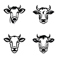 Cows Flat Icon Set Isolated On White Background
