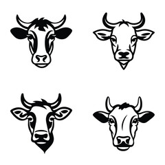 Cows Flat Icon Set Isolated On White Background