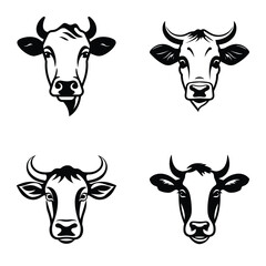 Cows Flat Icon Set Isolated On White Background