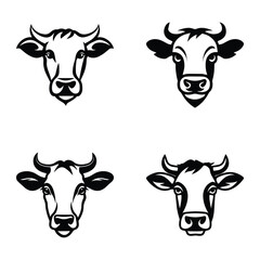 Cows Flat Icon Set Isolated On White Background