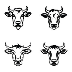 Cows Flat Icon Set Isolated On White Background