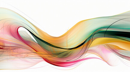 Soft, flowing abstract waves in pastel colours on white background create an elegant and soothing visual experience.