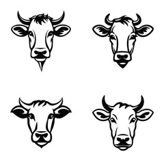 Cows Flat Icon Set Isolated On White Background