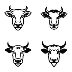 Cows Flat Icon Set Isolated On White Background