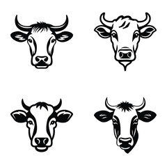 Cows Flat Icon Set Isolated On White Background