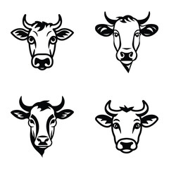 Cows Flat Icon Set Isolated On White Background