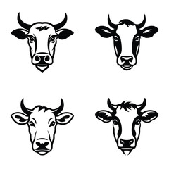 Cows Flat Icon Set Isolated On White Background