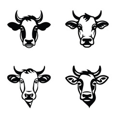 Cows Flat Icon Set Isolated On White Background