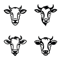 Cows Flat Icon Set Isolated On White Background