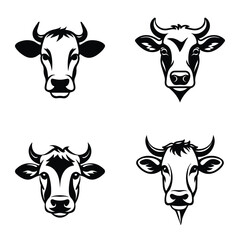 Cows Flat Icon Set Isolated On White Background