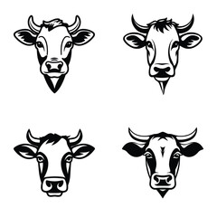 Cows Flat Icon Set Isolated On White Background