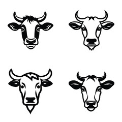 Cows Flat Icon Set Isolated On White Background