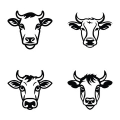 Cows Flat Icon Set Isolated On White Background