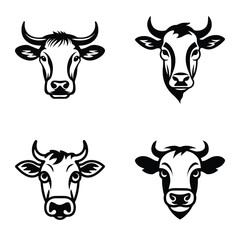 Cows Flat Icon Set Isolated On White Background