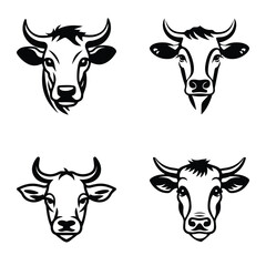 Cows Flat Icon Set Isolated On White Background