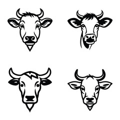 Cows1 Flat Icon Set Isolated On White Background