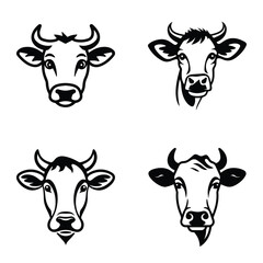 Cows1 Flat Icon Set Isolated On White Background
