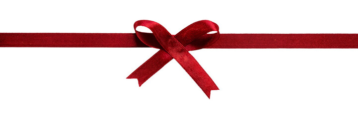 a Red ribbon with a bow isolated on a transparent background for Christmas.