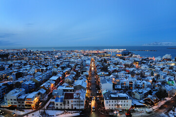 A twilight view of Reykjavik, Iceland (taken from Hallgrimskirkja)